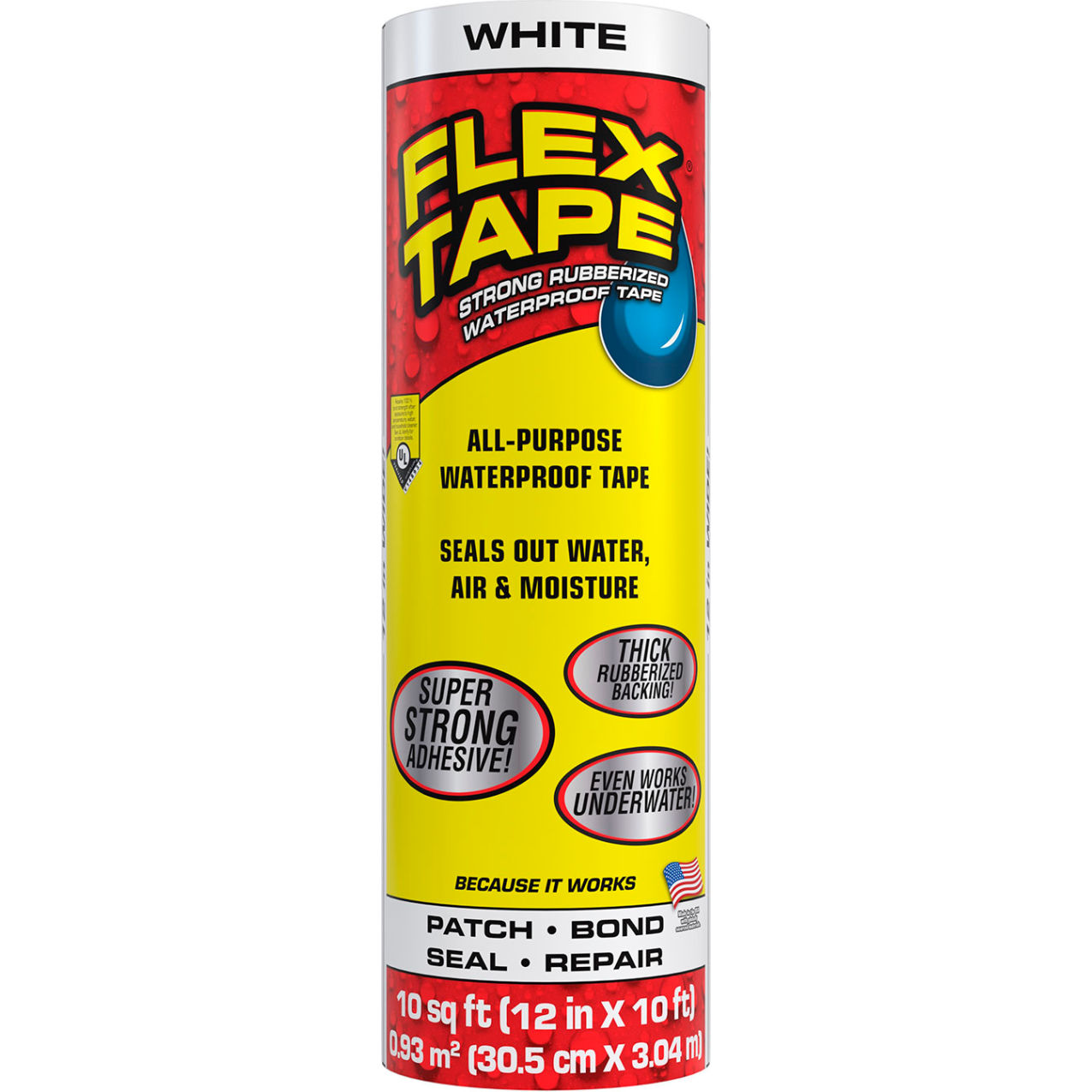 Strong Rubberized Waterproof Tape, 12" x 10', White, 4/Case