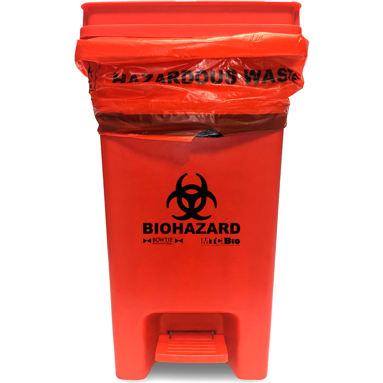 8 Gallon Biohazard Bin w/ Hands-Free Foot Pedal Lid, Polypropylene, Red