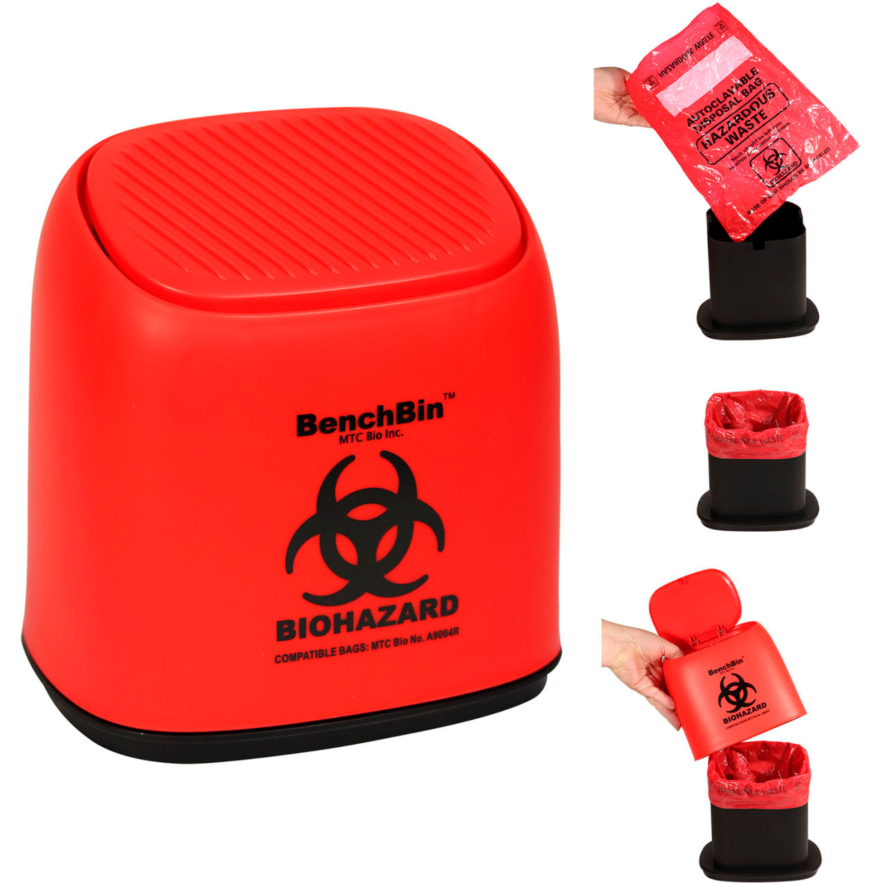 Bio BenchBin 0.4 Gallon Starter Kit, 400 Autoclave Bags, Polypropylene, Red