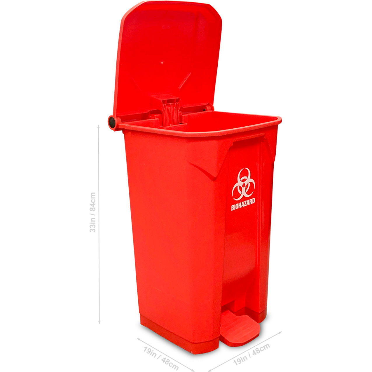 26 Gallon Biohazard Bin w/Foot-Pedal Lid, Polypropylene, Red