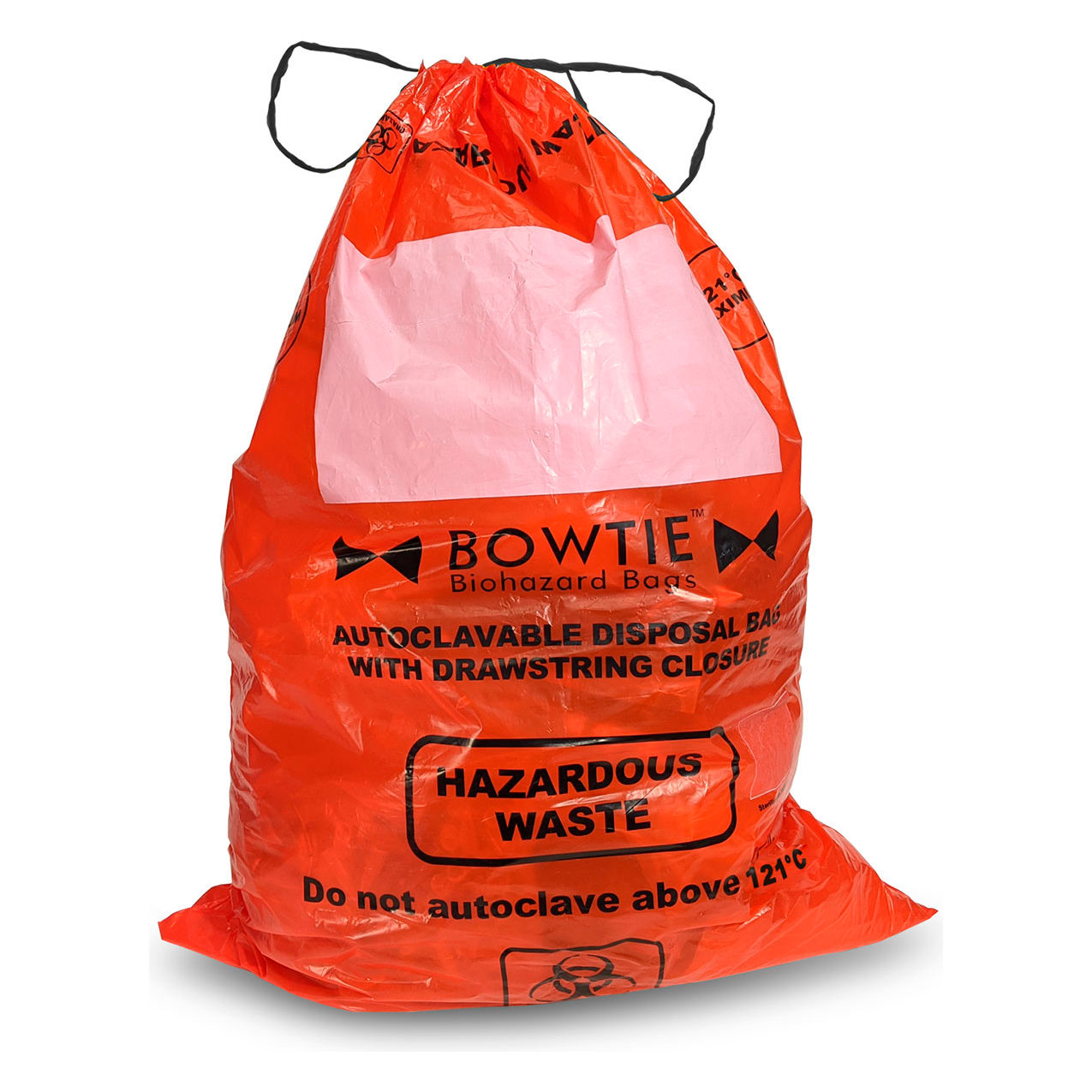 Biohazard Bags w/Drawstring, 12 Gal, 2.25 Mil, 27"W x 35"L, Red, 100/Pack