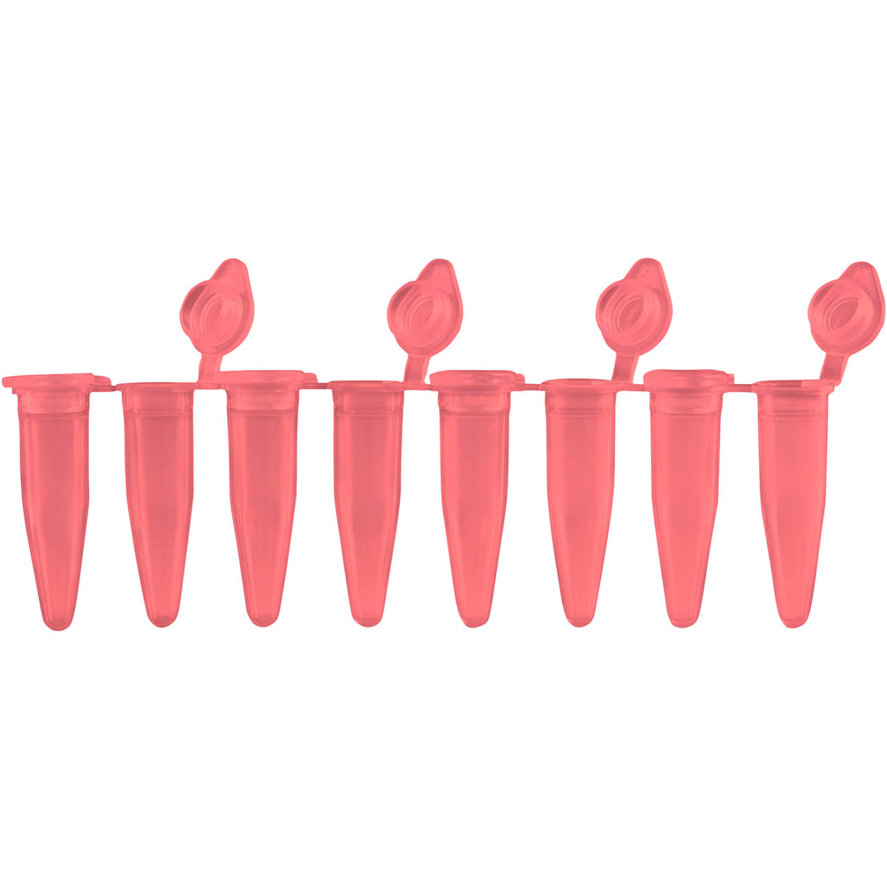 Bio PCR 8-Strips, 0.2mL with Attached Flat Caps, Red, 120/Pack