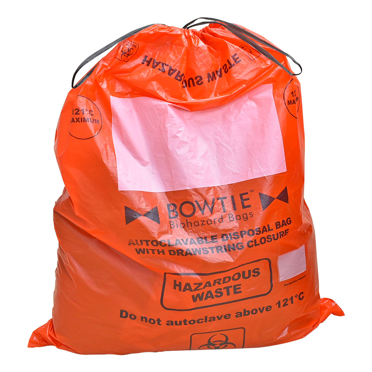 Bio BowTie™ Biohazard Bags w/Drawstring, 30 Gal, 2.25 Mil, 33"W x 41", Red, 100/Pack