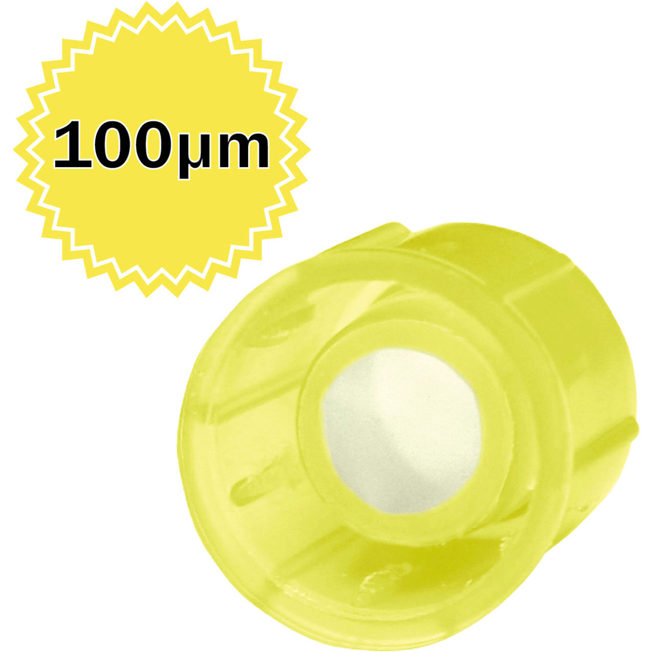 Bio Cap for 12 x 75mm FlowTubes w/100m Strainer Mesh, Yellow, 500/Pack