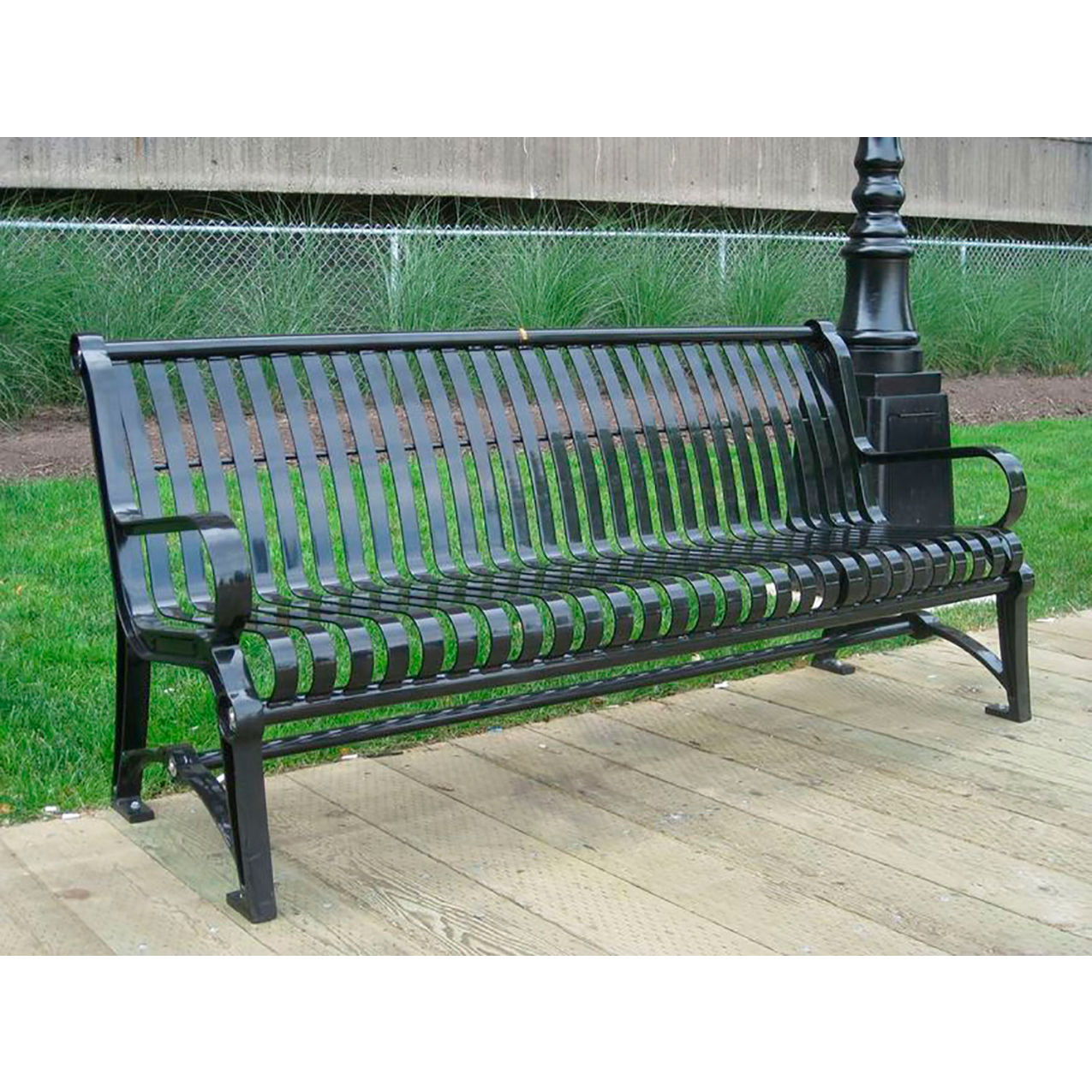 Terraza 6' Bench with Back, Vertical Steel Slats, Black