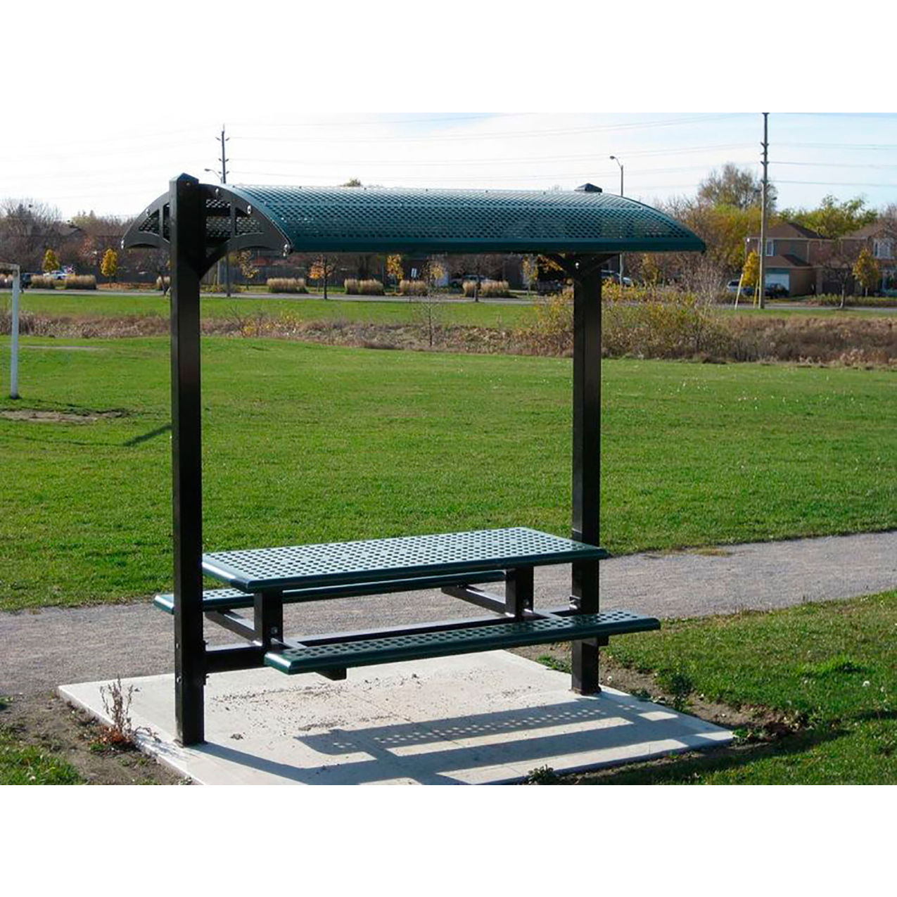 Dual Post Shelter with 6' Picnic Table, Square Perforation, Moss Green