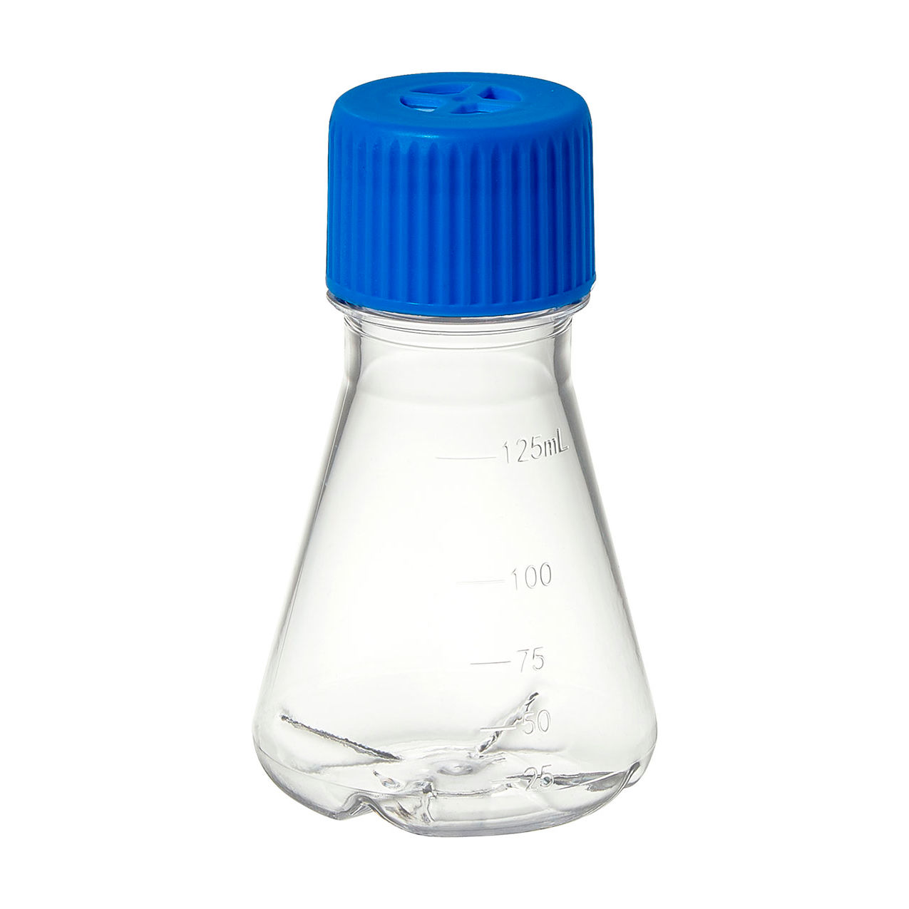 Bio 125mL Erlenmeyer Flask, Vented Screw Cap, Baffled Bottom, Polycarbonate, Sterile