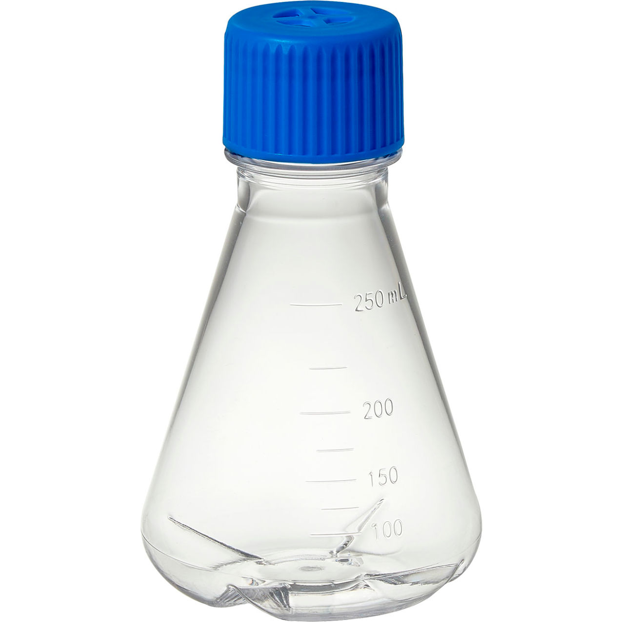 Bio 250mL Erlenmeyer Flask w/Vented Screw Cap, Baffled Bottom, Polycarbonate, Sterile
