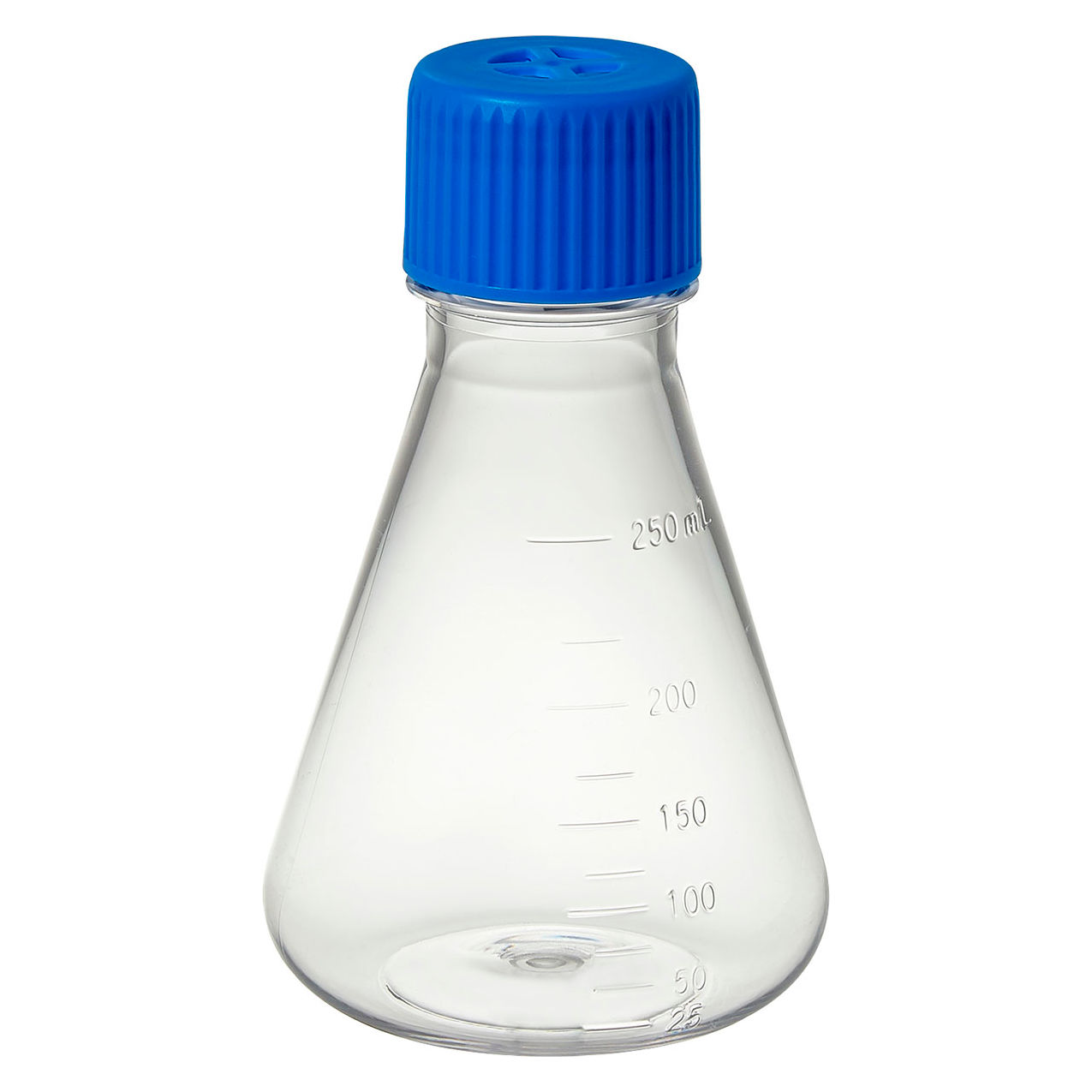 Bio 250mL Erlenmeyer Flask w/Vented Screw Cap, Flat Bottom, PETG, Sterile
