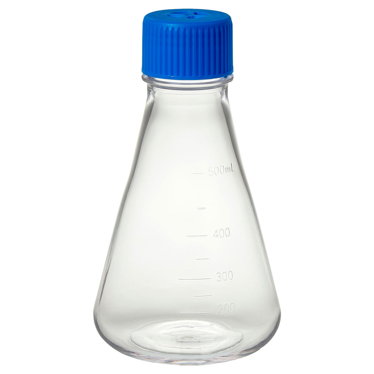 Bio 500mL Erlenmeyer Flask w/Vented Screw Cap, Flat Bottom, PETG, Sterile