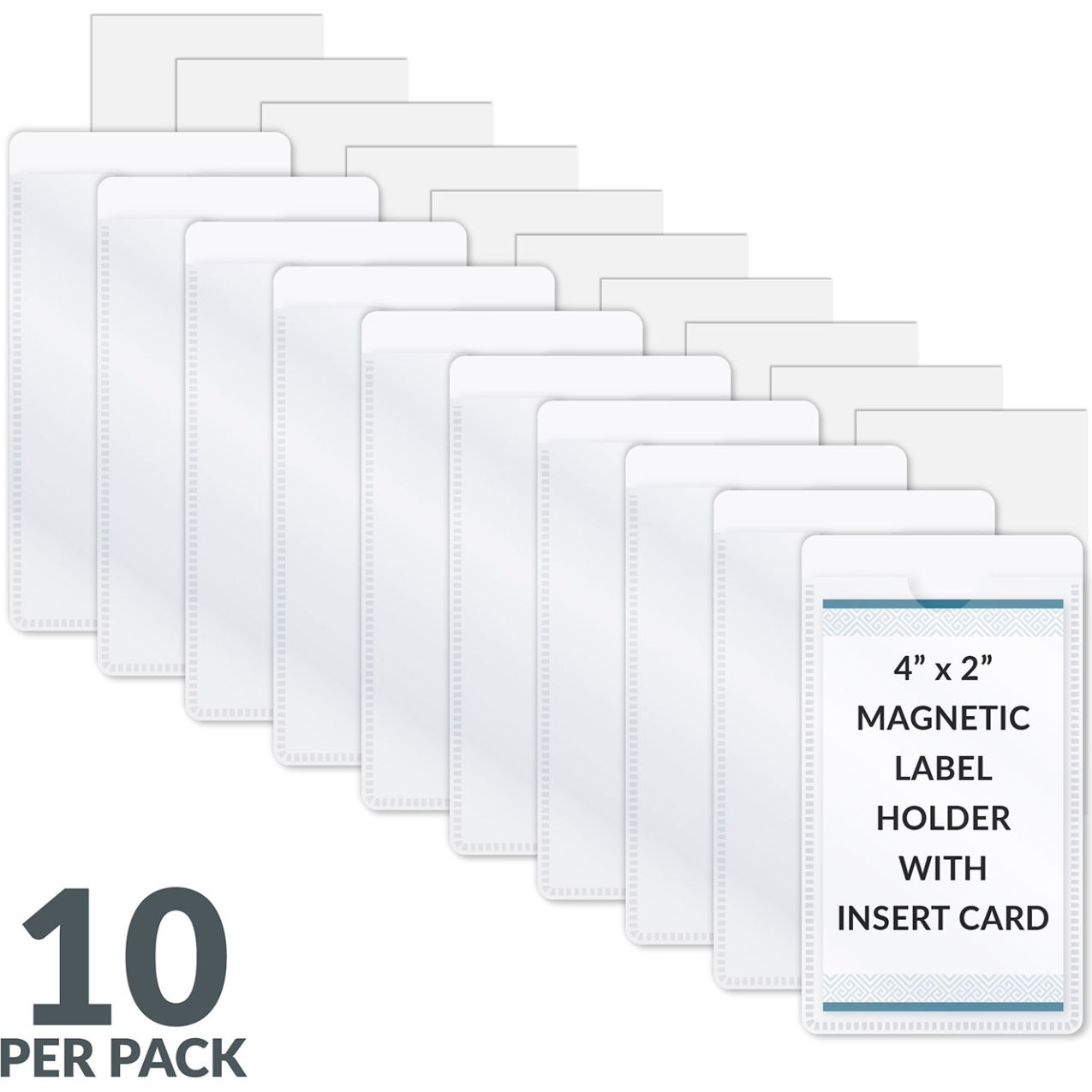 Slap 'N Go Magnetic Label Holders, Side Load, 4-1/4" X 2-1/2", White, 10/Pack