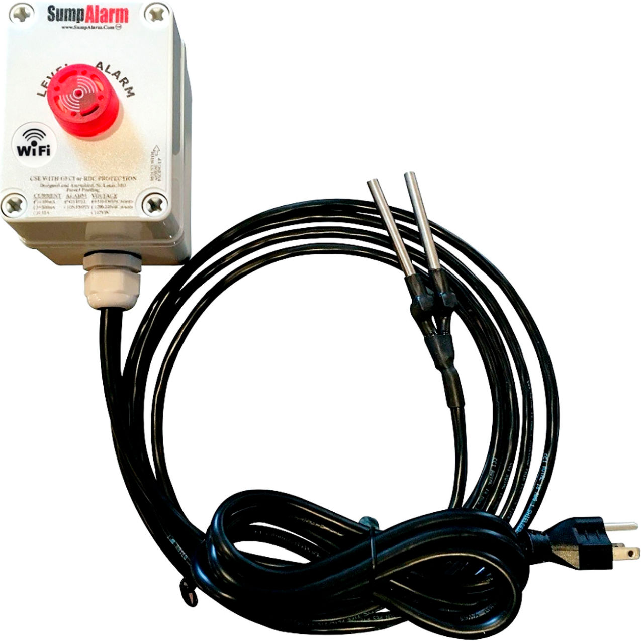 Sump Alarm High Water Alarm, 120V, 10' Conductivity Sensor, Wi-Fi Enabled