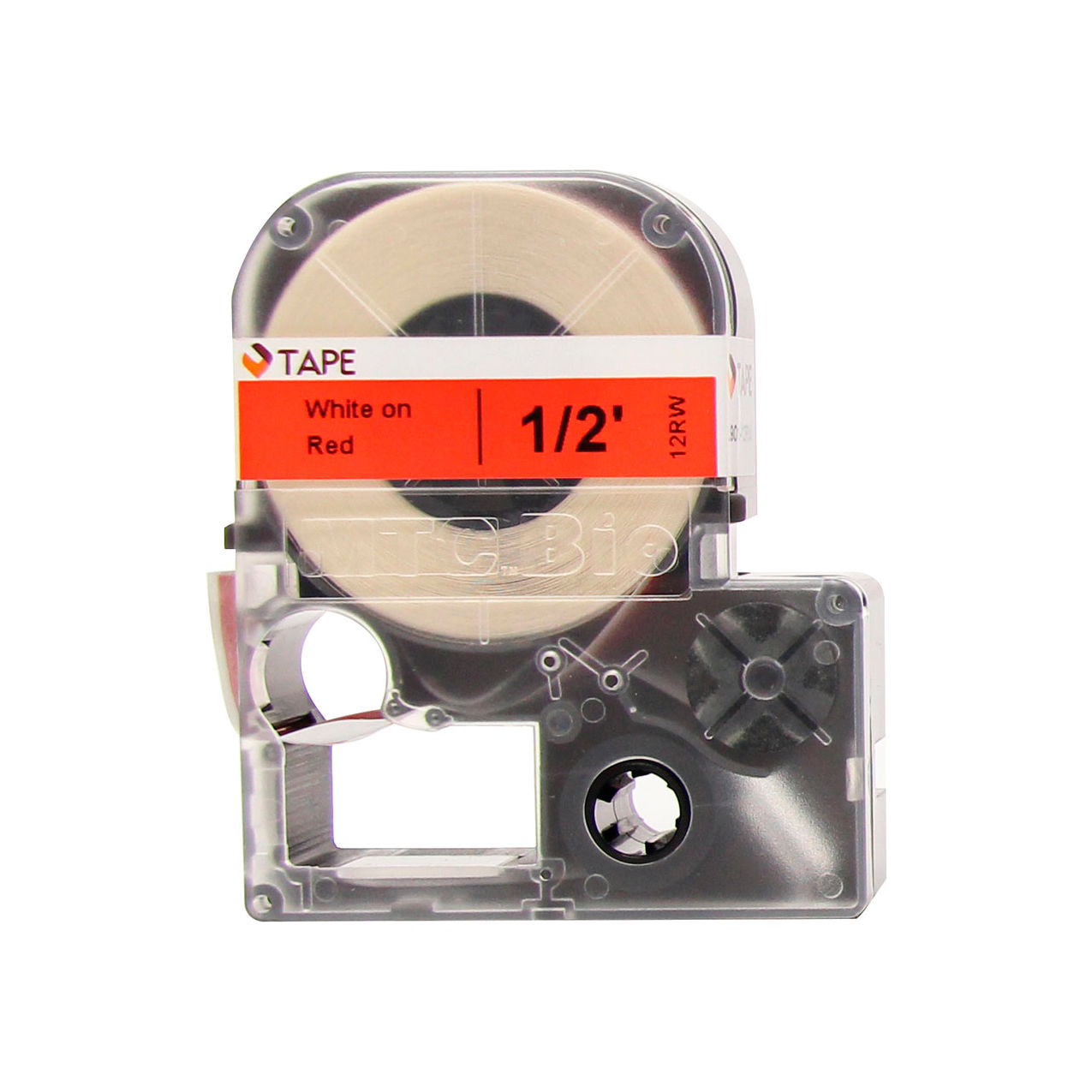 Bio Label Cartridge Cassettes, 1/2"W x 26'L, Red with White Print