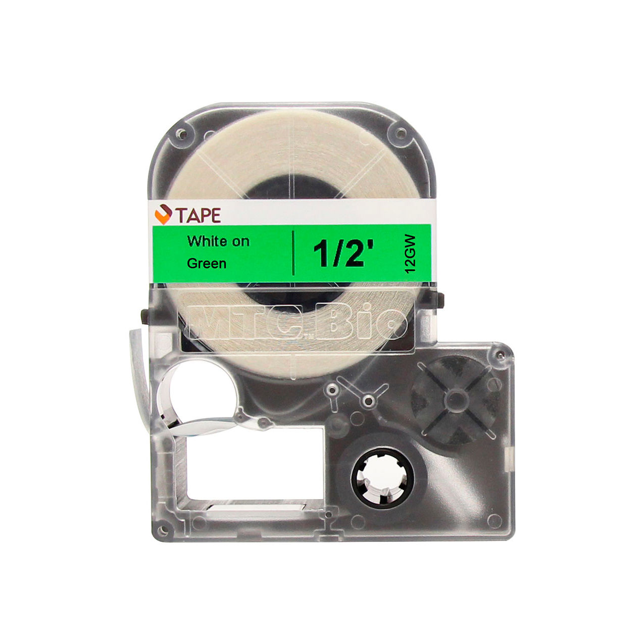 Bio Label Cartridge Cassettes, 1/2"W x 26'L, Green with White Print
