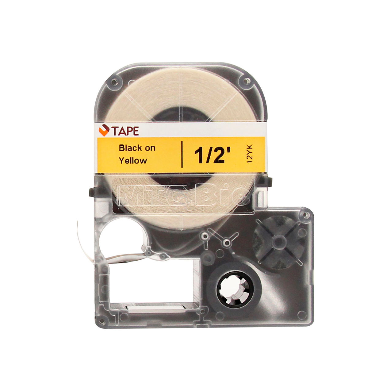 Bio Label Cartridge Cassettes, 1/2"W x 26'L, Yellow with Black Print