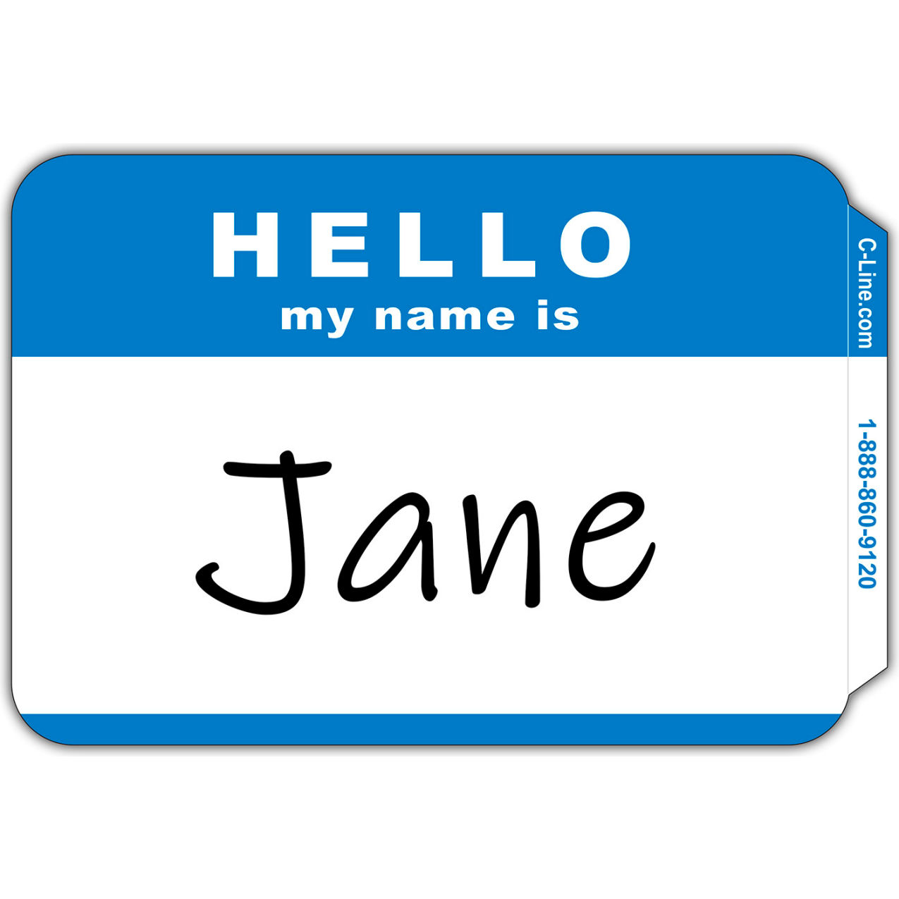 Pressure Sensitive Badges, HELLO my name, Blue, 3-1/2" x 2-1/4", 100/Pack
