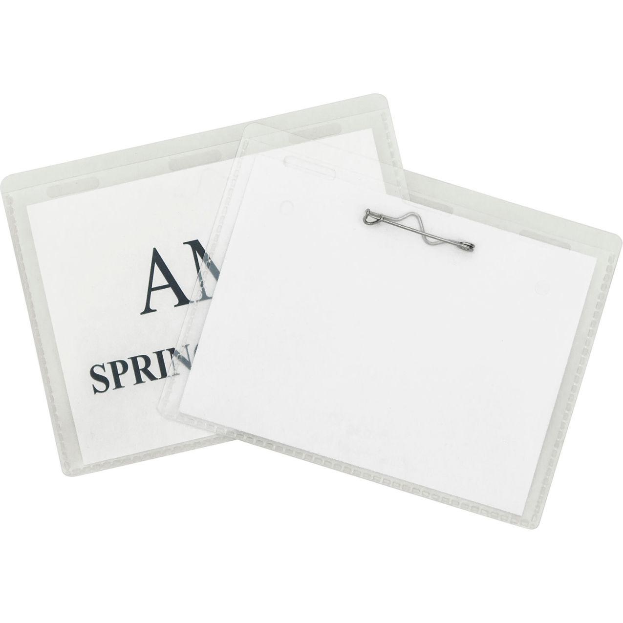 Pin Style Name Badges, Kit with Inserts, Clear, 3-1/2" x 2-1/4", Pack of 100