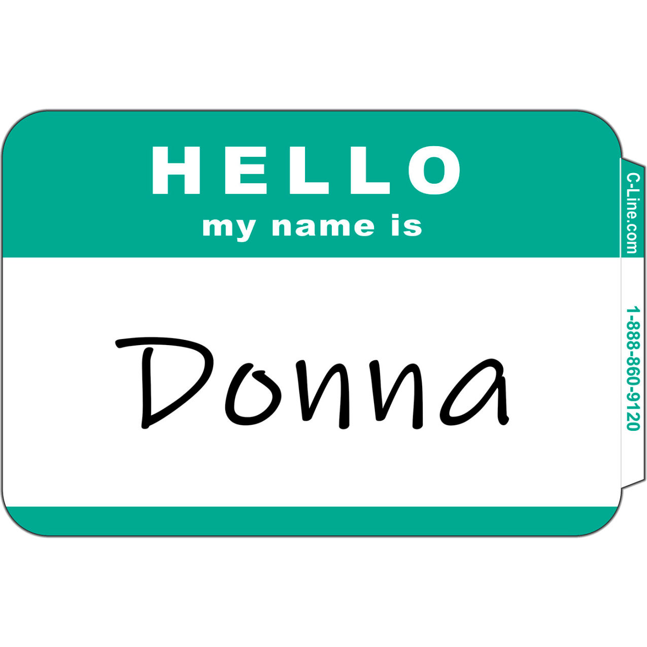 Pressure Sensitive Badges, HELLO my name, Green, 3-1/2" x 2-1/4", 100/Pack