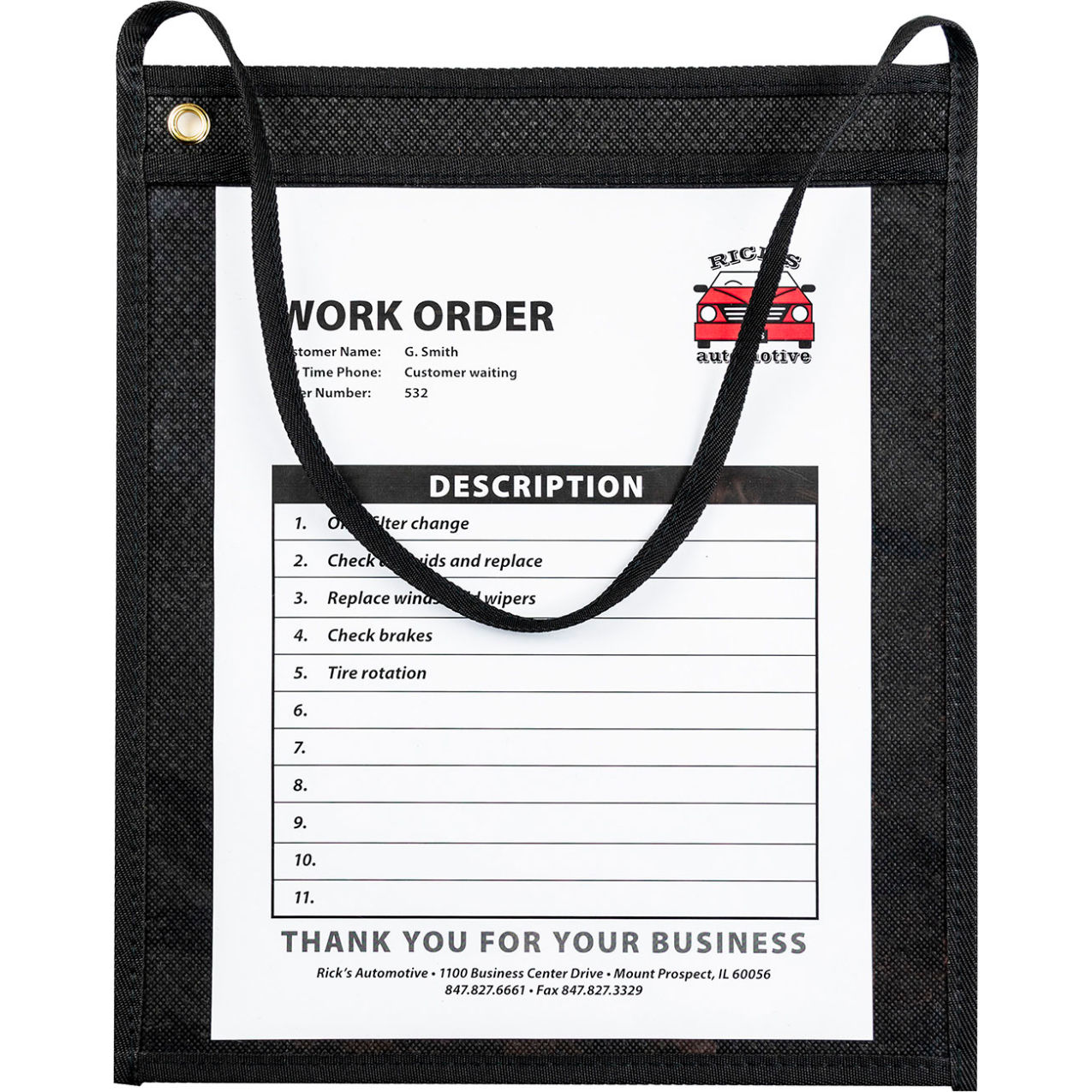Shop Ticket Holder with Strap, Black, 10-11/16" x 11-3/4", Pack of 25