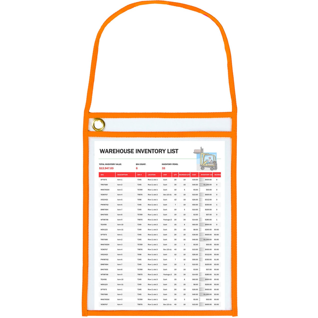 Neon Shop Ticket Holders with Hanging Strap, Orange, 9" x 12", Pack of 25