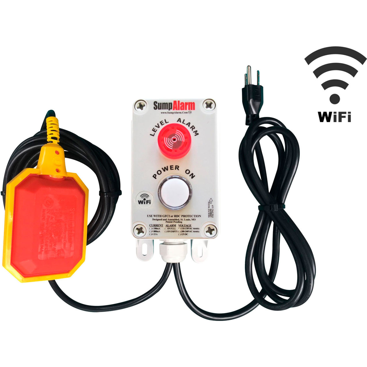 Sump Alarm High Water Alarm, 120V, 10' Float, Wi-Fi Enabled