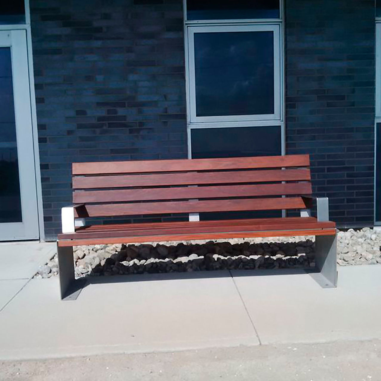 Inox 6' Bench with Back, Pau Lope Wood Slats, Stainless Steel