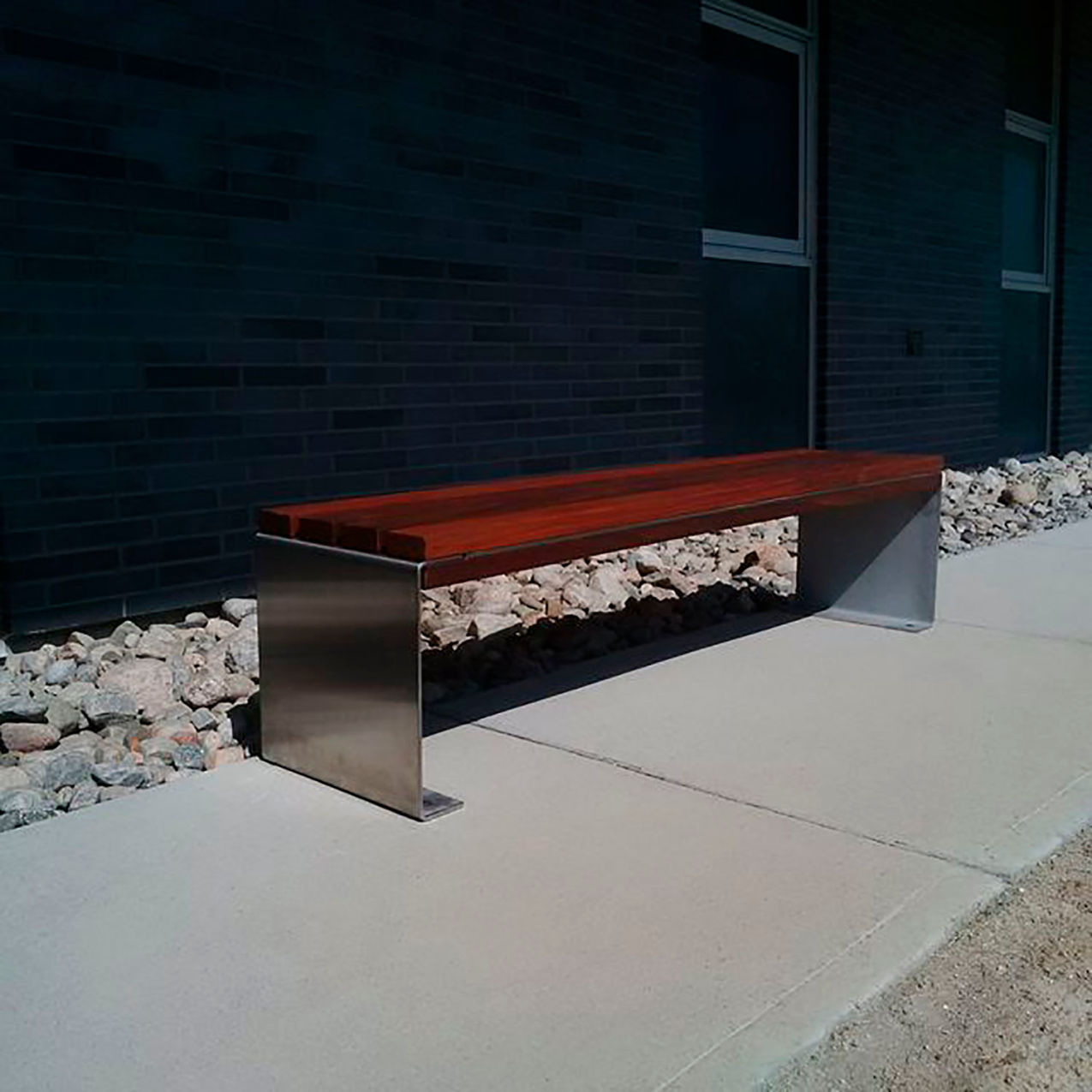 Inox 6' Backless Bench, Pau Lope Wood Slats, Stainless Steel