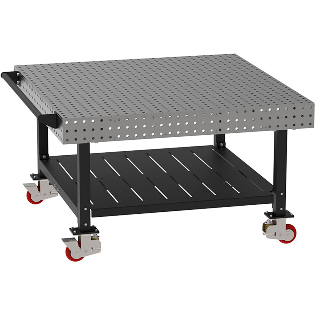 Welding Table with Shelf & Handle, Mobile, 60"W x 60"D x 36"H, Silver