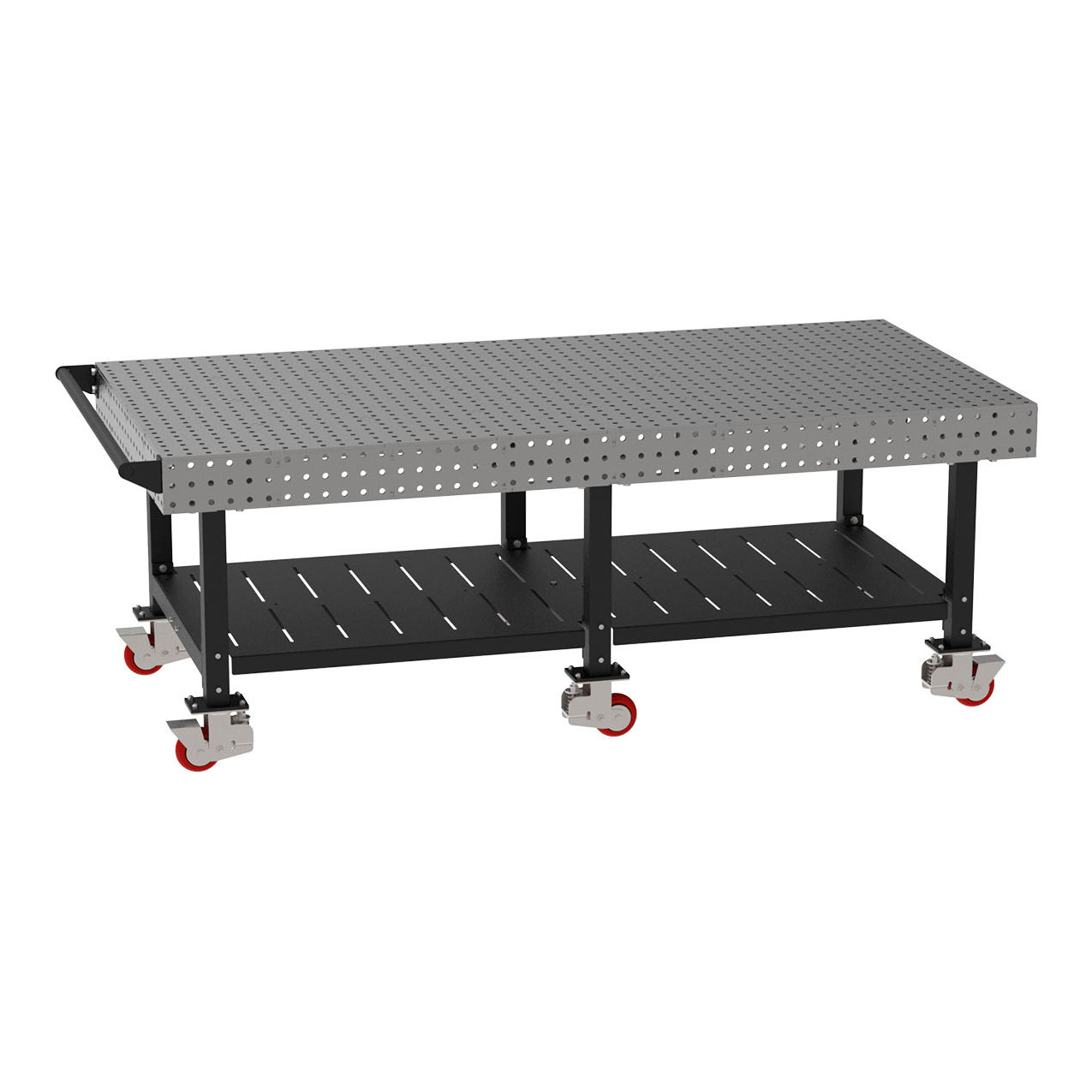 Welding Table with Shelf & Handle, Mobile, 96"W x 48"D x 36"H, Silver
