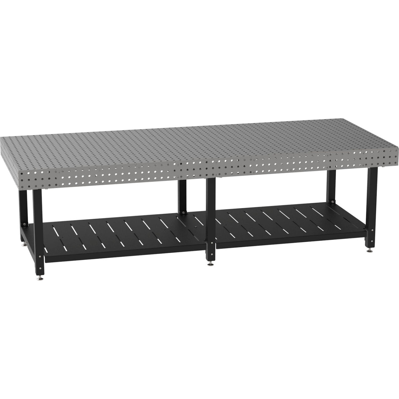 Welding Table with Shelf, Stationary, 120"W x 48"D x 36"H, Silver