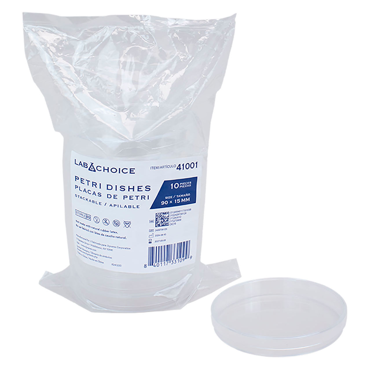 LabChoice Stackable Petri Dish, Sterile, 3-9/16" x 9/16", Clear