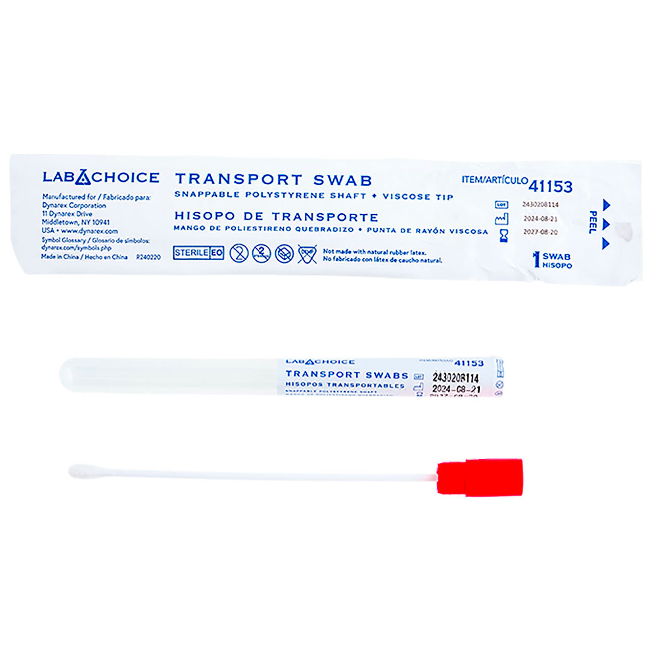 LabChoice Transport Swab, Snappable Shaft, Viscose Tip, Sterile