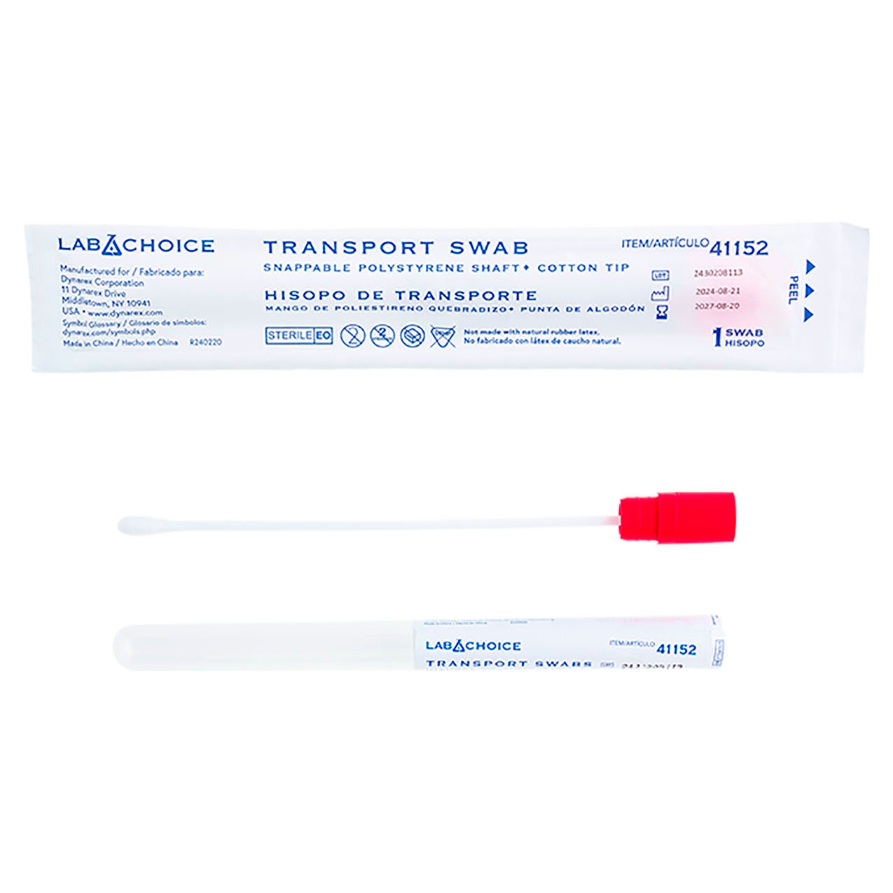 LabChoice Transport Swab, Snappable Shaft, Cotton Tip, Sterile