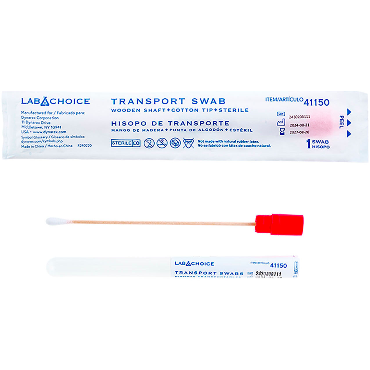 LabChoice Transport Swab, Wooden Shaft, Cotton Tip, Sterile