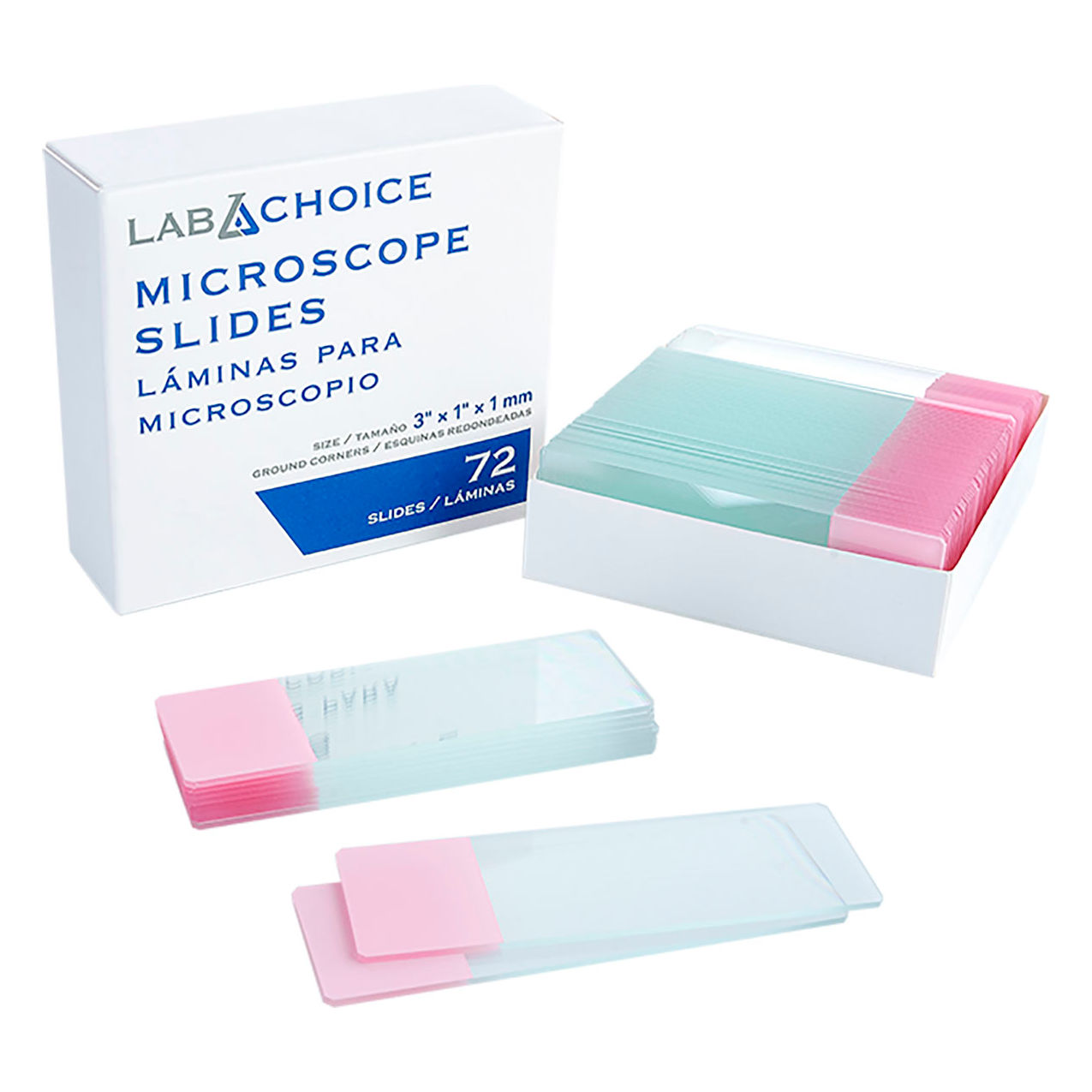 LabChoice Microscope Slides, Corner Grounded, Frosted Pink