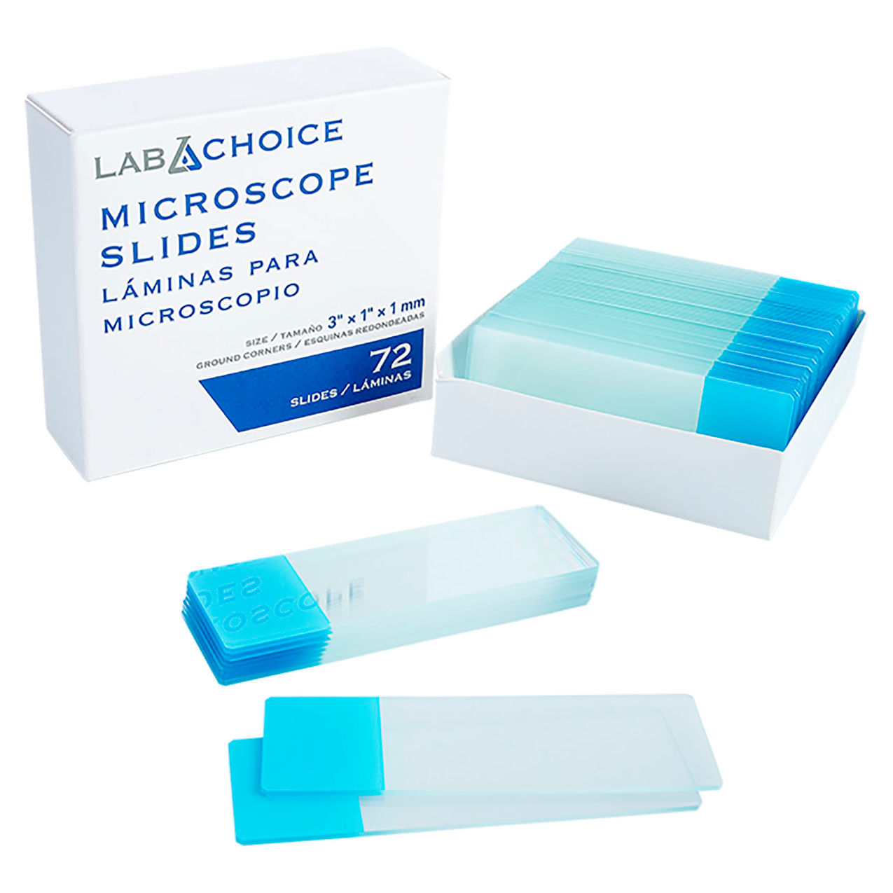 LabChoice Microscope Slides, Corner Grounded, Frosted Blue