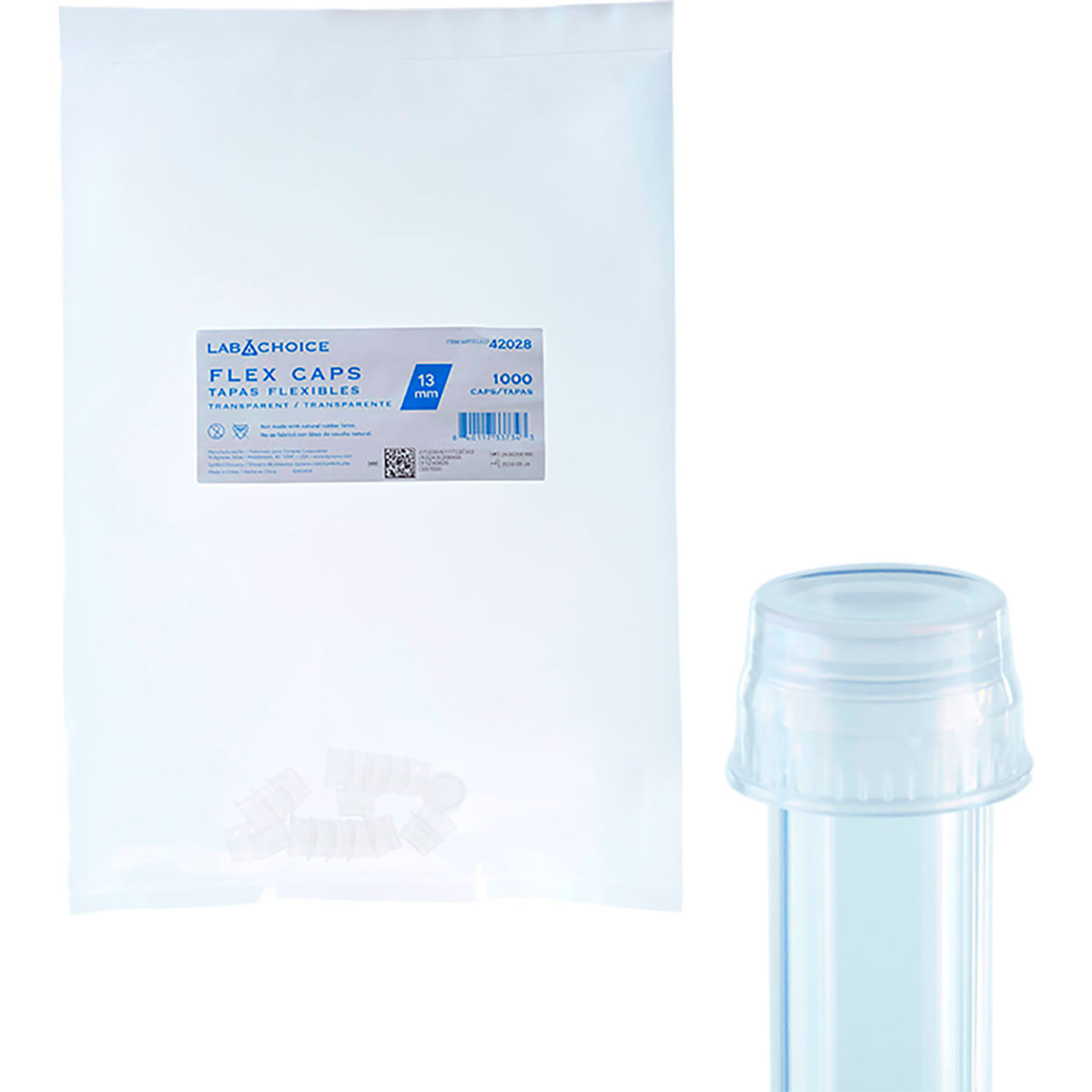 LabChoice Flex Caps For Test Tube, 13mm, Clear