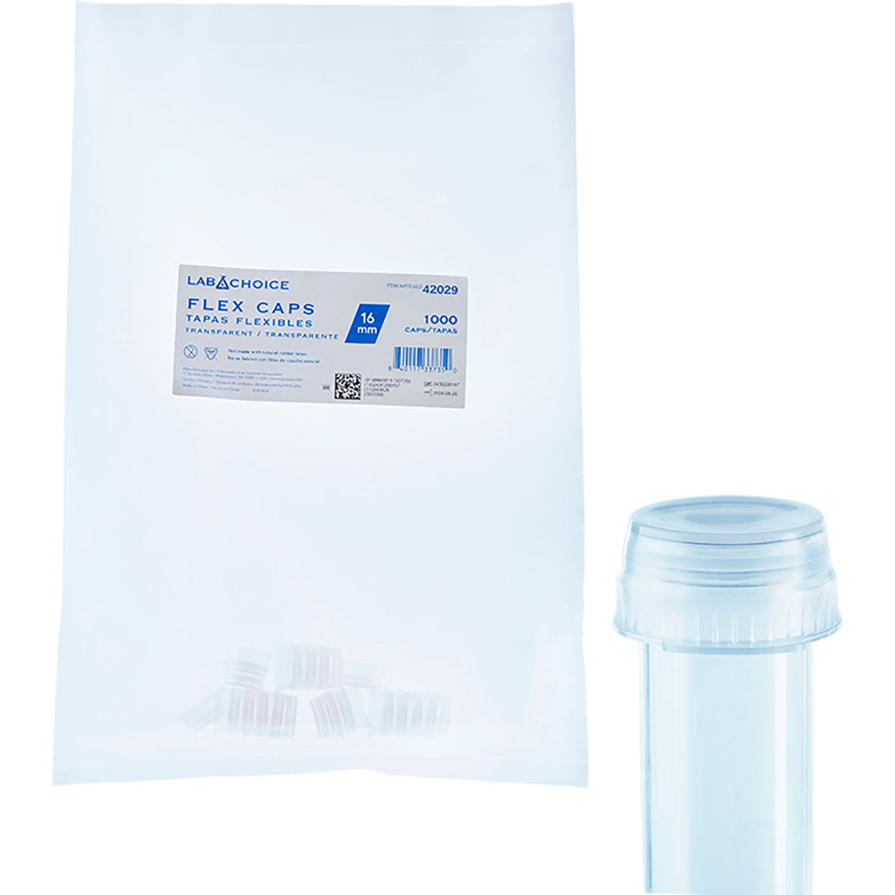 LabChoice Flex Caps For Test Tube, 16 mm, Clear