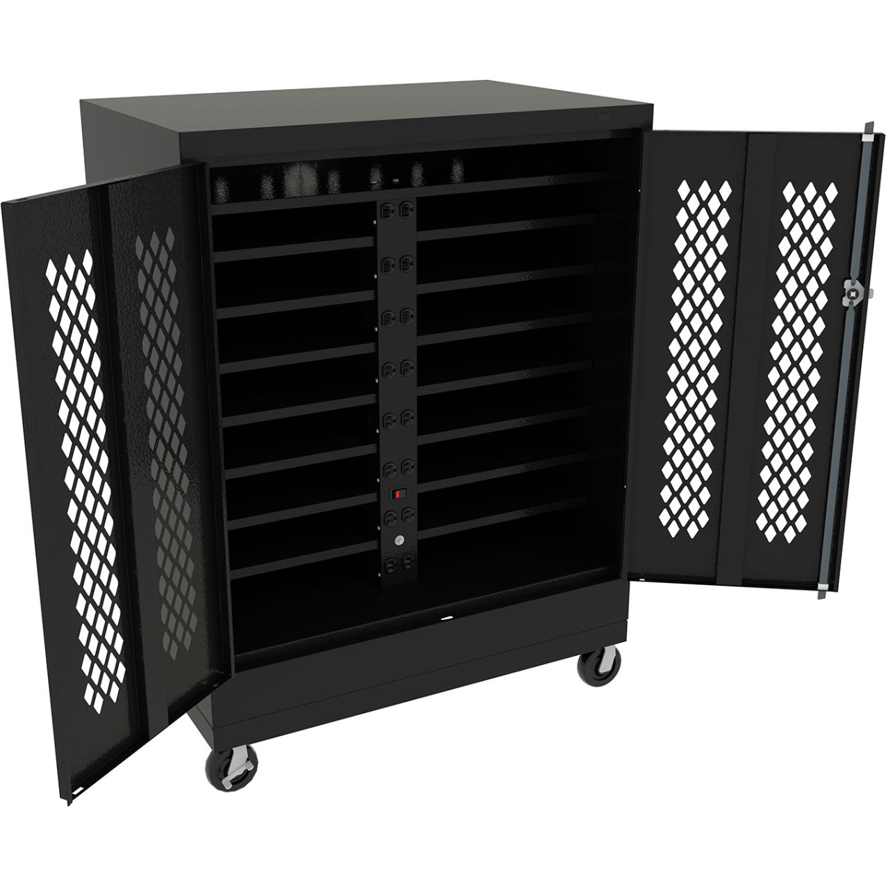 Mobile Laptop Charging Station For 16 Devices, 36"W x 24"D x 48-3/4"H, Black