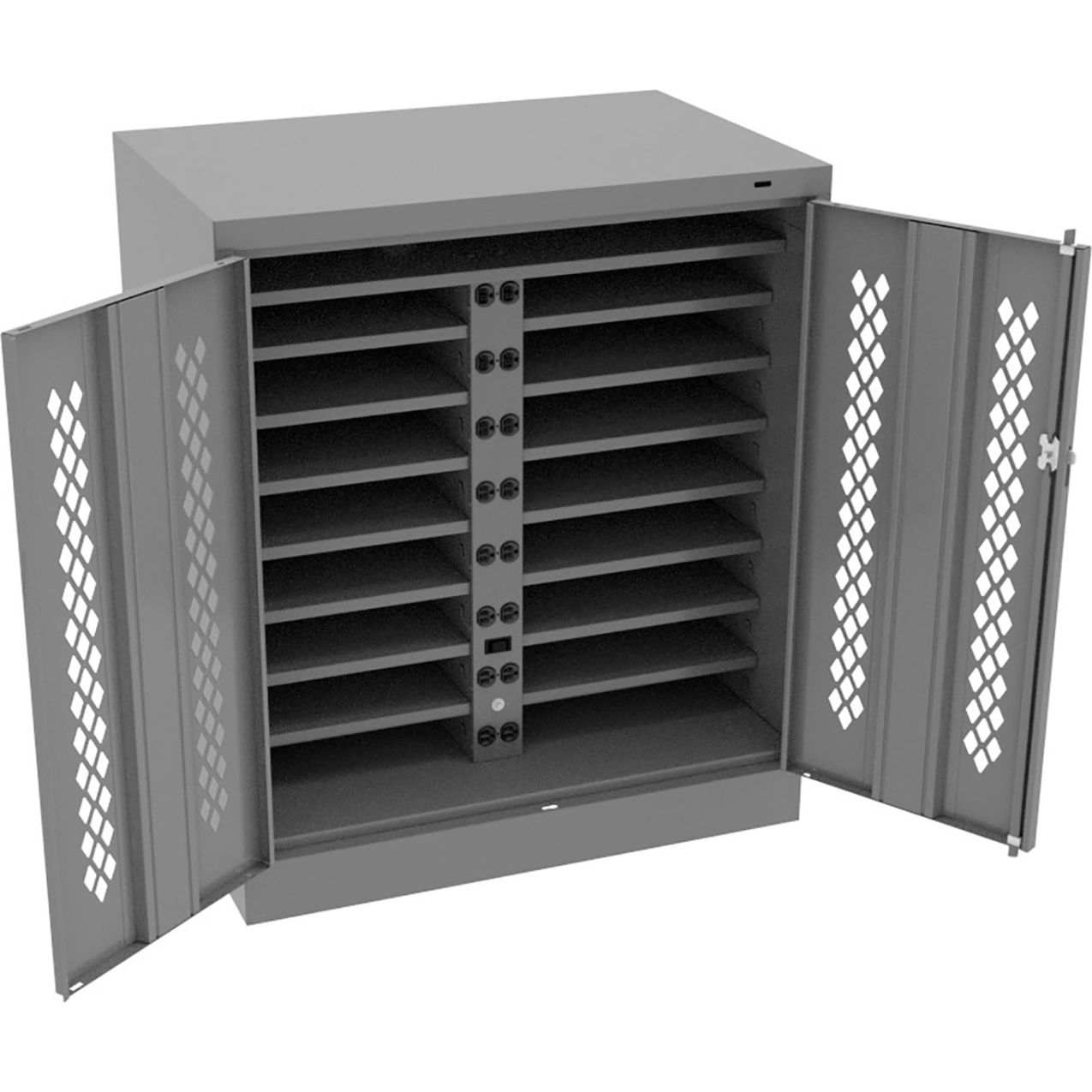 Counter High Laptop Charging Station For 16 Devices, 36"W x 24"D x 42"H, Medium Gray