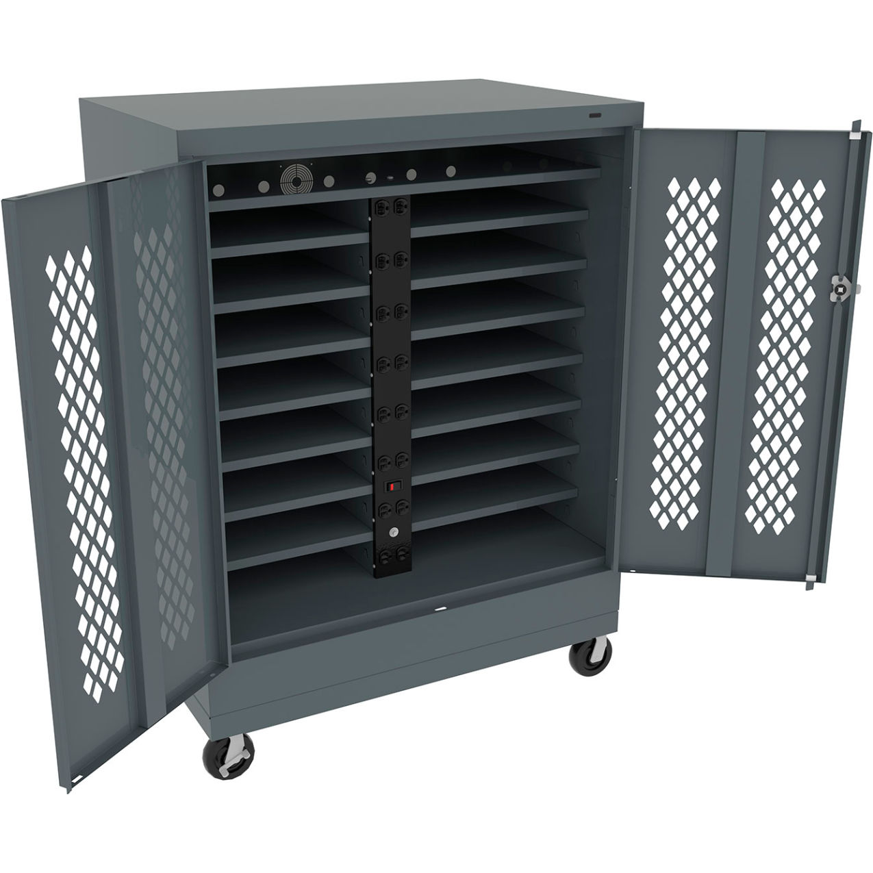 Mobile Laptop Charging Station For 16 Devices, 36"W x 24"D x 48-3/4"H, Medium Gray