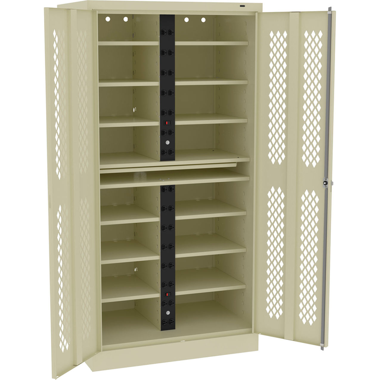 Laptop Charging Station For 30 Devices, 36"W x 24"D x 72"H, Champagne/Putty