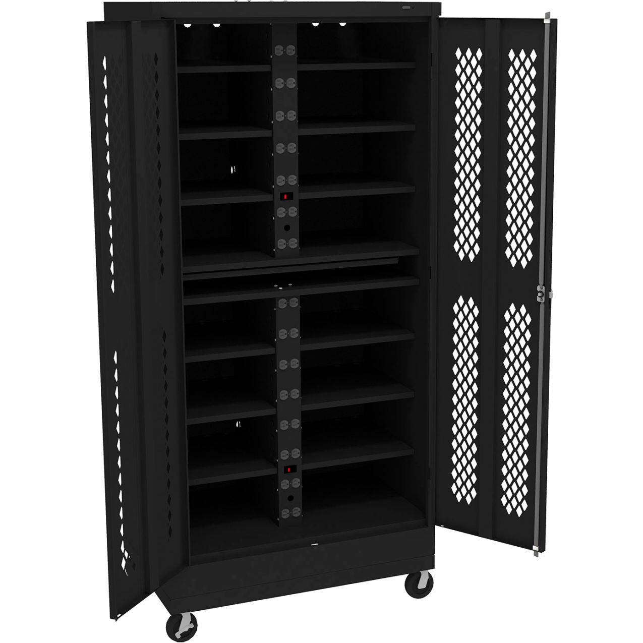 Mobile Laptop Charging Station For 30 Devices, 36"W x 24"D x 78-3/4"H, Black