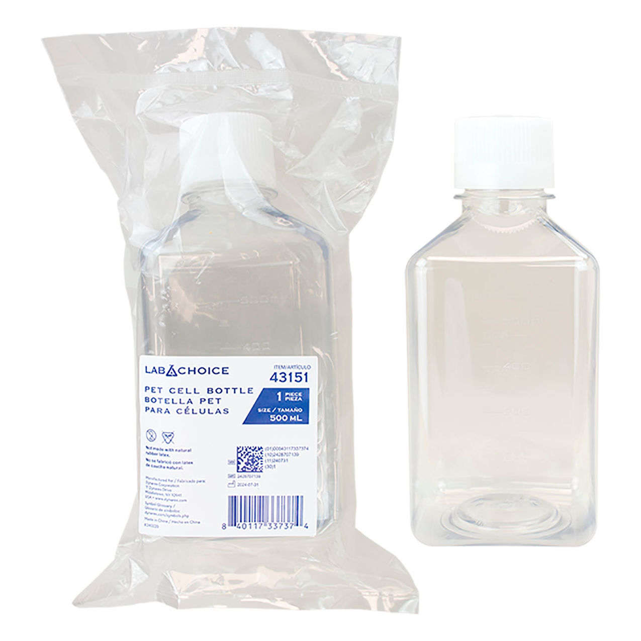LabChoice PET Cell Bottle, 500ml Capacity, White