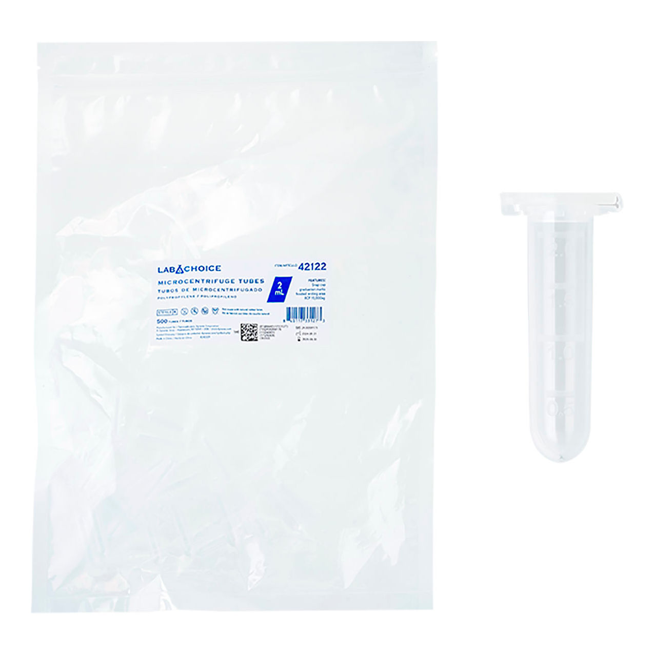 LabChoice Microcentrifuge Tubes with Caps, Sterile, 2 ml Capacity, Neutral