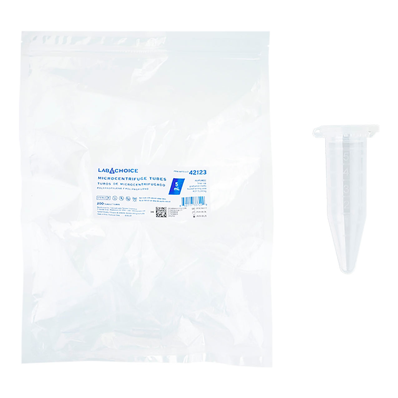 LabChoice Microcentrifuge Tubes with Caps, Sterile, 5 ml Capacity, Neutral