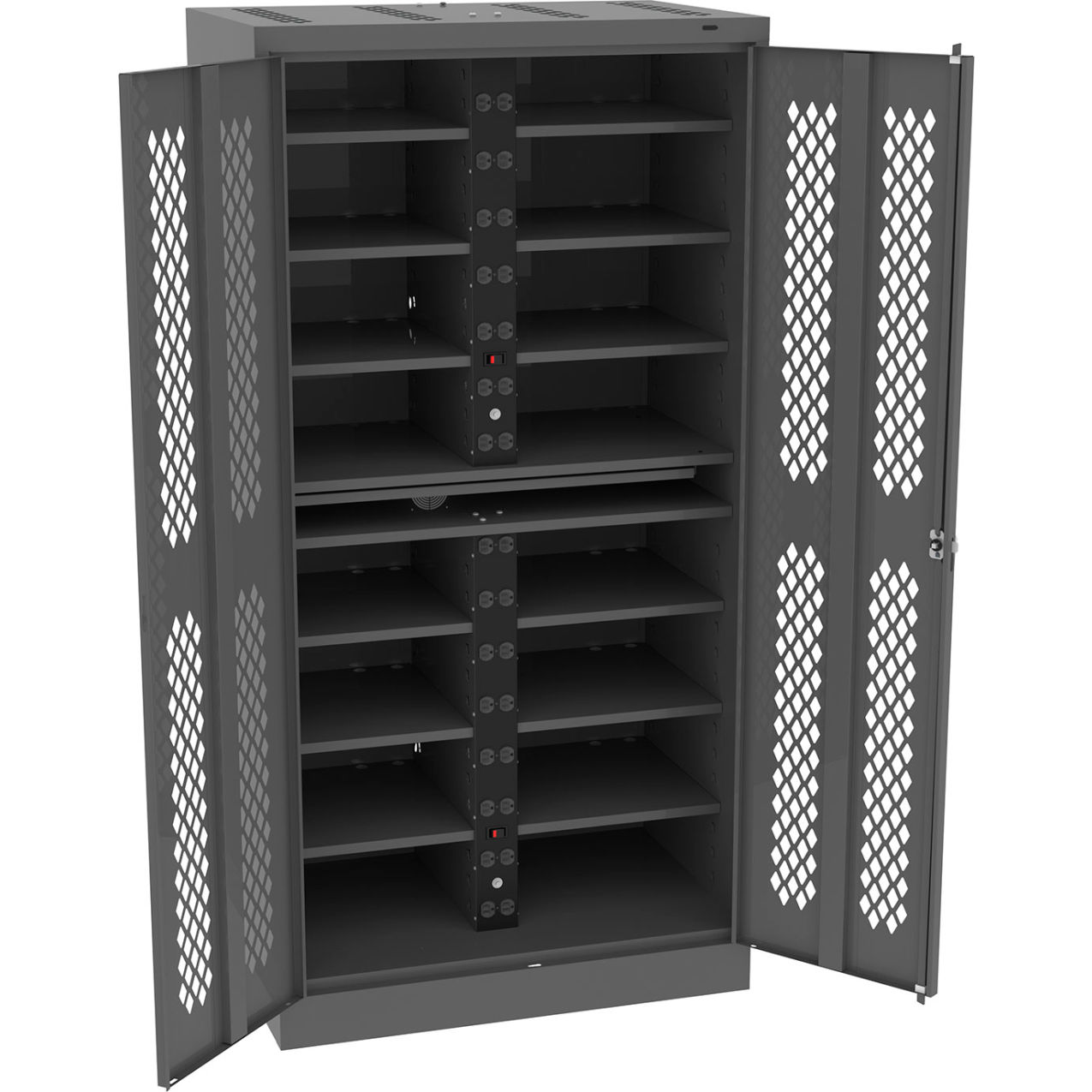Laptop Charging Station For 30 Devices, 36"W x 24"D x 72"H, Medium Gray