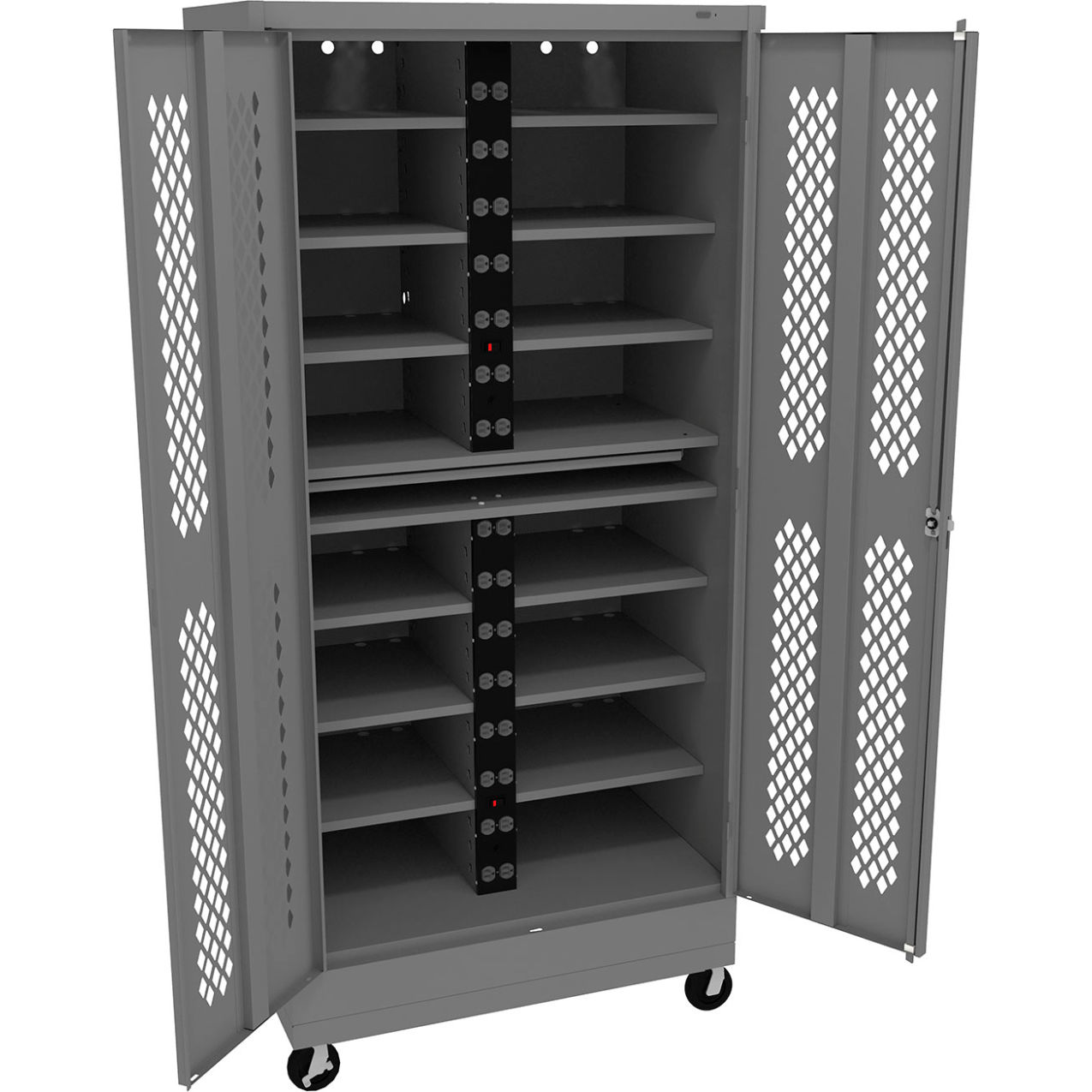 Mobile Laptop Charging Station For 30 Devices, 36"W x 24"D x 78-3/4"H, Medium Gray