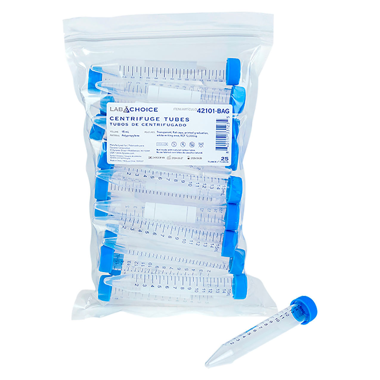 LabChoice Centrifuge Tubes, Sterile, 15 ml Capacity, Clear/Blue