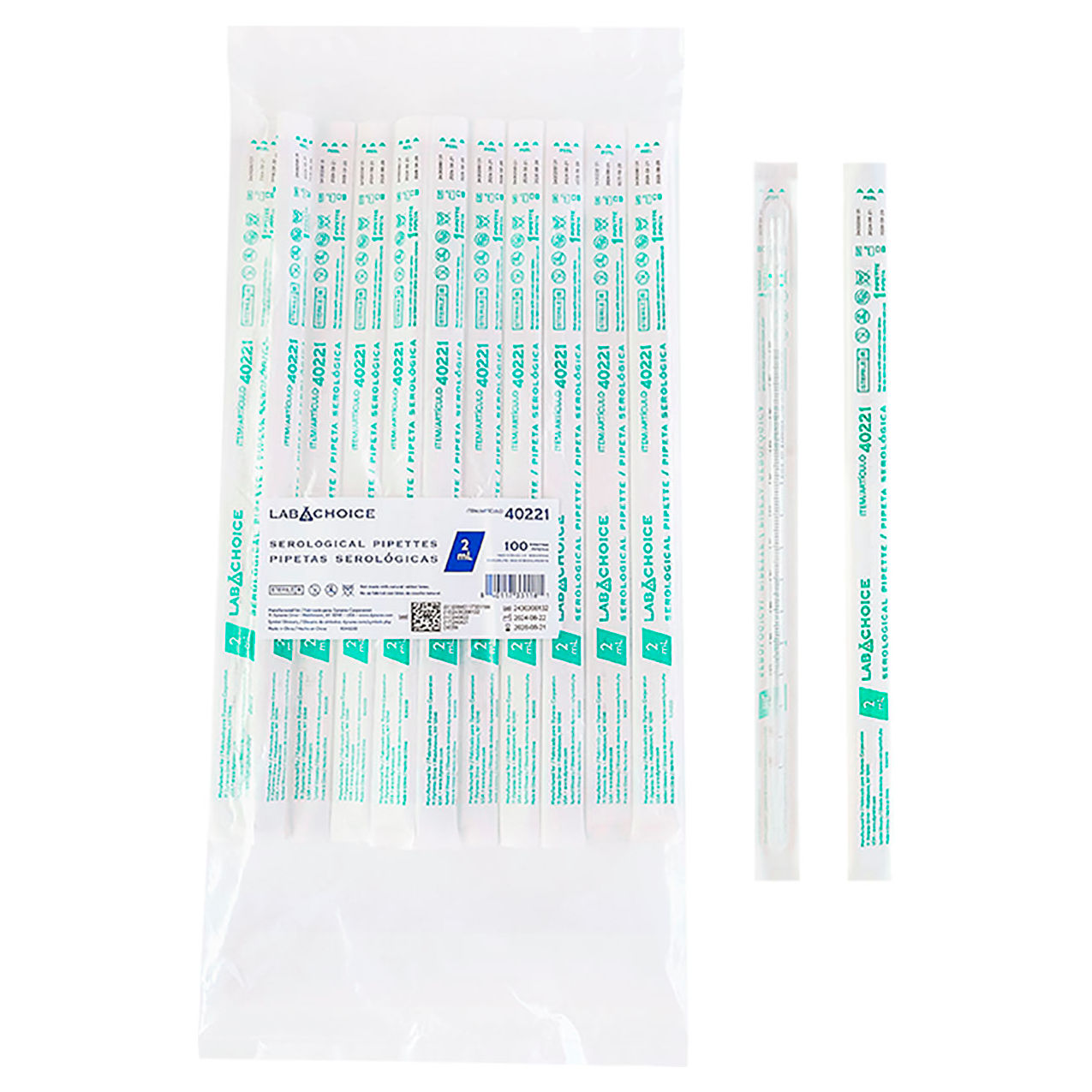 LabChoice Individually Packed Serological Pipette, Sterile, 2ml, Green